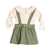 Conj. salopete verde + body manga longa floral
