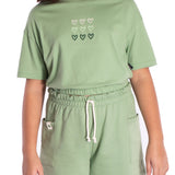 Conj. juvenil blusa manga curta bordada + shorts verde