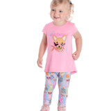 Conj. blusa manga curta rosa + calça legging malha modal estampada