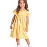 Vestido floral manga curta malha modal amarelo
