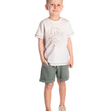 Conj. camiseta manga curta off white + bermuda moletinho texturizado verde