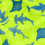 Conj. praia camiseta manga longa + sunga tubarões verde e azul