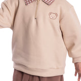 Conj. moletom casaco polo bege + calça marrom