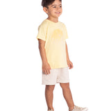 Conj. camiseta manga curta amarelo claro + bermuda moletinho com linho