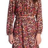 Conj. blusa cropped manga longa + saia midi estampada
