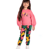 Conj. moletom casaco rosa + calça estampada borboleta
