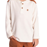 Conj. camiseta manga longa malha texturizada + calça tecido corta-vento marrom