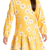 Vestido floral manga longa malha modal amarelo
