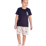 Conj. camiseta manga curta marinho + bermuda tecido eco t-rex