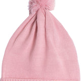 Touca de tricô rosa com pompom