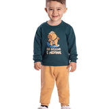 Conjunto moletom casaco verde petróleo capivara + calça cáqui