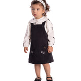 Conj. salopete de veludo cotelê preta + blusa manga longa tricoline