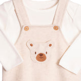 Conj. jardineira linho urso + body manga longa