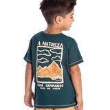 Conj. camiseta manga curta verde turquesa + bermuda moletinho bege
