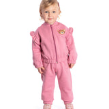 Conj. moletom casaco oncinha + calça rosa