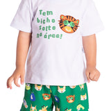 Conj. camiseta manga curta branca animais + bermuda tactel verde