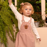 Conj. salopete de veludo cotelê rosa capivara + blusa manga longa