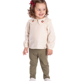Conj. blusa manga longa linho gola bordada + calça bengaline verde