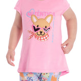 Conj. blusa manga curta rosa + calça legging malha modal estampada