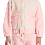 Conj. moletom casaco zíper + calça rosa detalhes em pelo