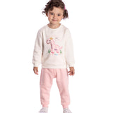 Conj. de moletom casaco manga longa dinossaura + calça rosa