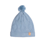 Touca de tricô azul com pompom