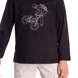 Conj. camiseta manga longa bordado preta + calça cargo bege acinzentado
