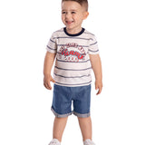 Conj. camiseta listrada manga curta + bermuda jeans