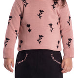 Conj. casaco tricô rosa + saia-shorts suede preta