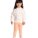 Conj. casaco moletom bordado borboletas + calça legging molecotton salmão