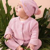Conj. casaco corações + calça tricô rosa
