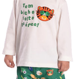 Conj. camiseta manga longa off white + calça moletinho animais