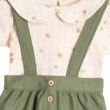 Conj. salopete verde + body manga longa floral