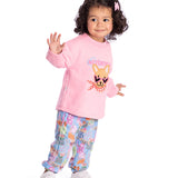 Conj. moletinho casaco cachorrinhos + calça estampada
