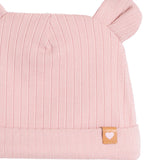 Touca peluciada canelada rosa de orelhinhas