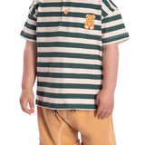 Conj. camiseta listrada verde + bermuda saruel caramelo