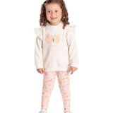 Conj. casaco moletinho borboleta + calça legging malha estampada