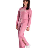 Conj. moletom casaco cropped + calça wide leg rosa