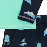 Conj. praia camiseta manga longa + sunga turquesa e marinho
