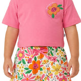 Conjunto infantil blusa malha rosa e shorts moletinho estampado floral