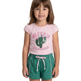 Conjunto infantil blusa malha marinho e shorts moletinho amarelo