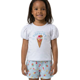 Conjunto infantil blusa malha branca e shorts moletinho estampado sorvete