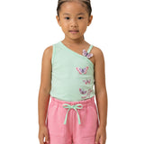 Conjunto infantil regata cotton verde e shorts moletinho rosa