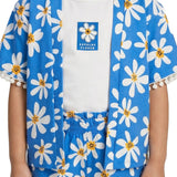 Conjunto infantil kimono e shorts malha estampada azul com flores
