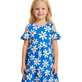 Vestido infantil malha estampado azul com flores
