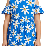 Vestido infantil malha estampado azul com flores