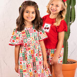 Vestido infantil malha estampada flores