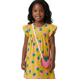 Vestido infantil malha amarela estampada morangos