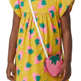 Vestido infantil malha amarela estampada morangos