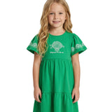 Vestido infantil malha verde estampada conchas